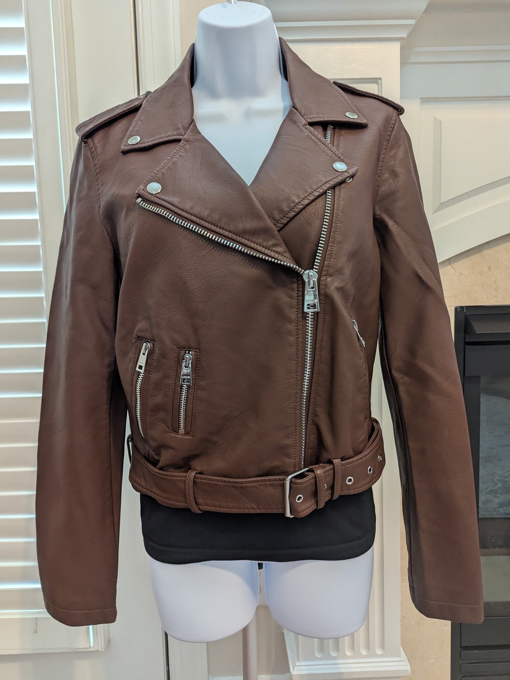 Levi's Brown Faux Leather Asymmetric Moto Jacket with Belt